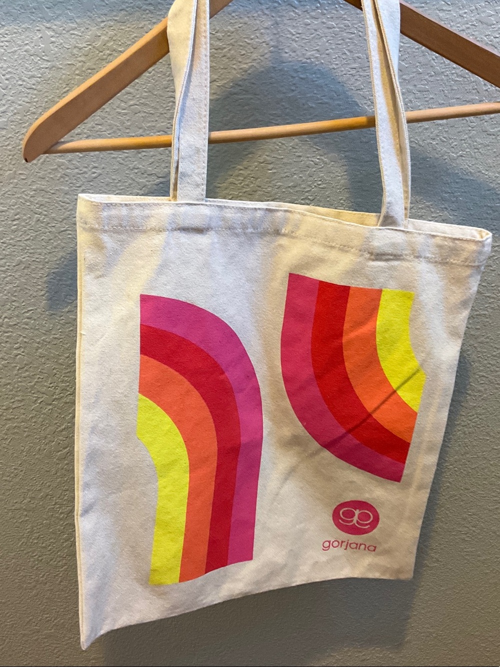 Gorjana Cream Canvas Tote with Pink, Red, Orange & Yellow Graphic NWT